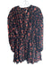 Free People Size XS Black & Burnt Orange Viscose Long Sleeve Floral Print Dress Black & Burnt Orange / XS