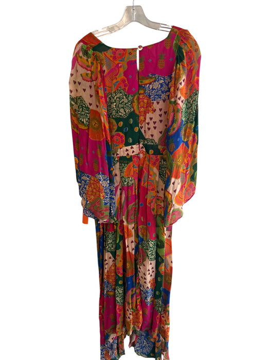 Farm Rio Size Medium Pink & Multi Viscose All Over Print Long Wide Sleeve Dress Pink & Multi / Medium