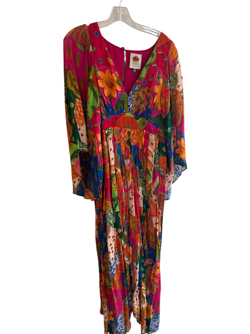 Farm Rio Size Medium Pink & Multi Viscose All Over Print Long Wide Sleeve Dress Pink & Multi / Medium