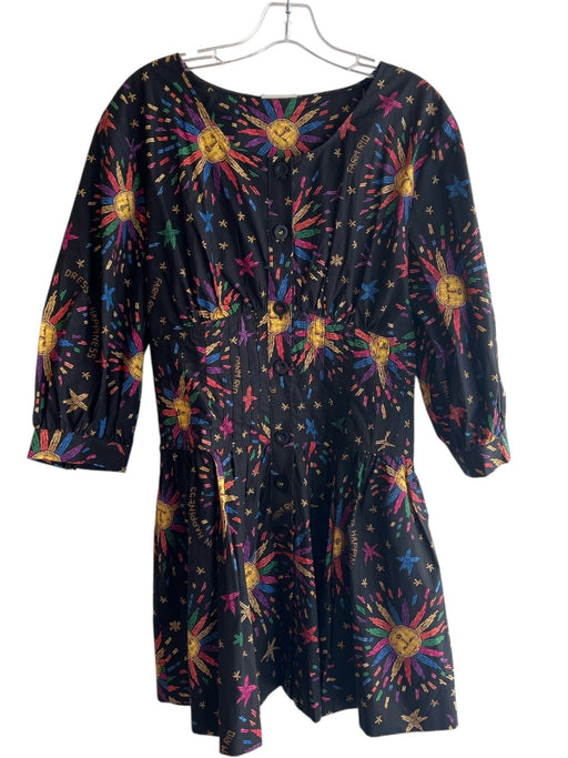 Farm Rio Size Medium Black & Multi Cotton All Over Print Button Down Dress Black & Multi / Medium