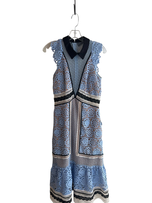 Self Portrait Size 6 Blue, Black & White Polyester Half Lined Sleeveless Dress Blue, Black & White / 6