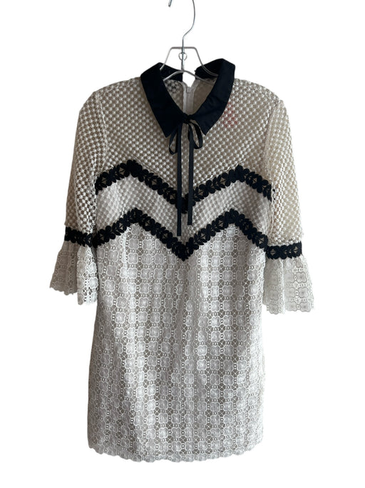 Self Portrait Size 6 White & Black Polyester Lined 3/4 Bell Sleeve Dress White & Black / 6