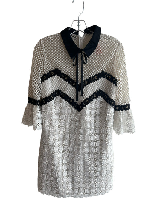 Self Portrait Size 6 White & Black Polyester Lined 3/4 Bell Sleeve Dress White & Black / 6