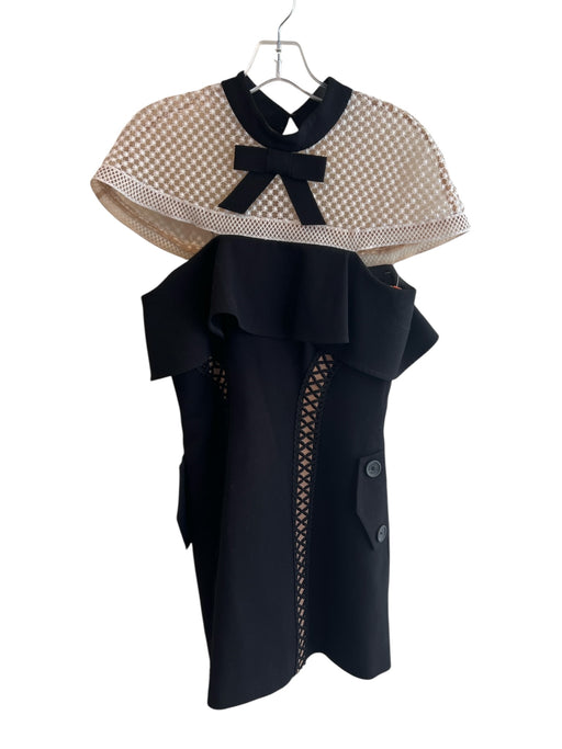 Self Portrait Size 6 Black & White Polyester Cap Sleeve Bow Detail Dress Black & White / 6