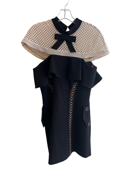 Self Portrait Size 6 Black & White Polyester Cap Sleeve Bow Detail Dress Black & White / 6