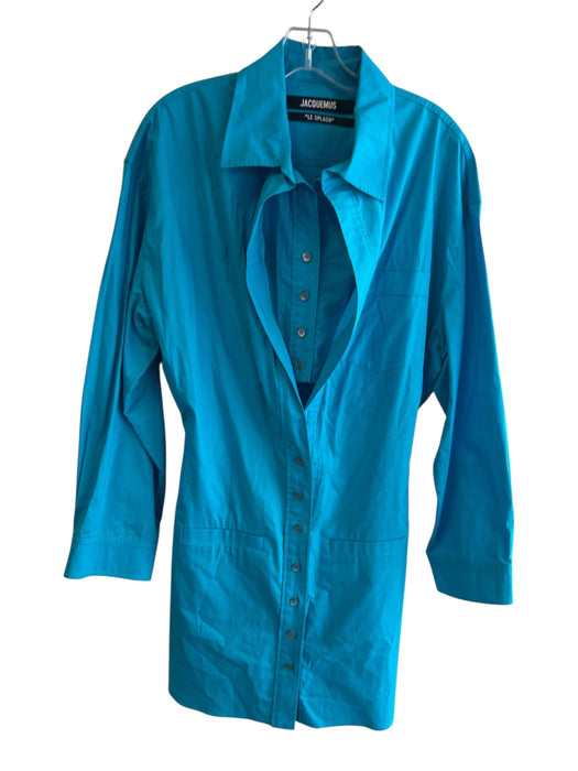 Jacquemus Size 42 Blue Cotton Button Down Long Sleeve Collared Knee length Dress Blue / 42