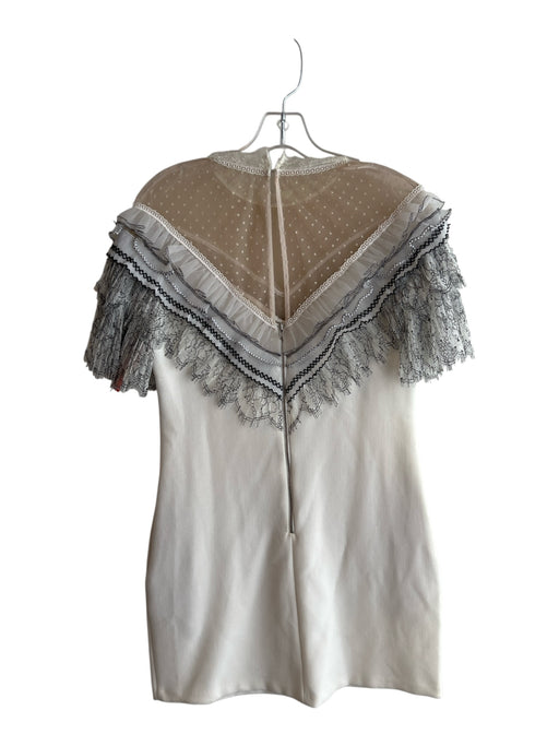 Self Portrait Size 6 White Polyester Back Zip Mesh Panel Pockets Dress White / 6