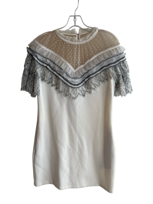 Self Portrait Size 6 White Polyester Back Zip Mesh Panel Pockets Dress White / 6