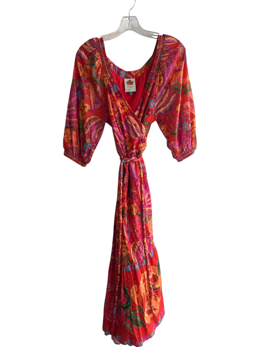 Farm Rio Size Small Red & mutli print Cotton Floral Wrap dress Half Lined Dress Red & mutli print / Small