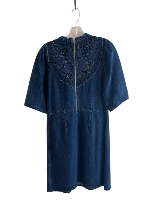 Sea New York Size 8 Dark Blue Denim Baker Pockets Half Sleeve Round Neck Dress Dark Blue / 8