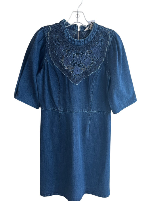 Sea New York Size 8 Dark Blue Denim Baker Pockets Half Sleeve Round Neck Dress Dark Blue / 8