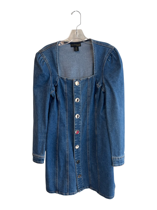 House of Harlow Size 8 Blue Denim Square Neck Snap buttons Long Sleeve Dress Blue / 8