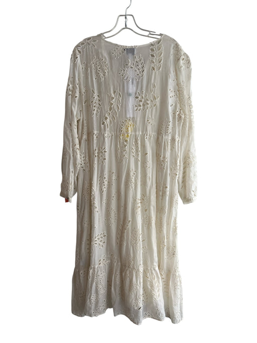 Jade Size Large Ivory Cotton Blend Eyelet 2 Piece Set Long Sleeve Maxi Dress Ivory / Large