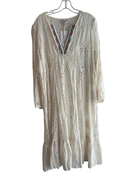 Jade Size Large Ivory Cotton Blend Eyelet 2 Piece Set Long Sleeve Maxi Dress Ivory / Large