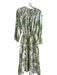 Farm Rio Size Medium White, Green & Brown Cotton Palm Tree Print V Neck Dress White, Green & Brown / Medium