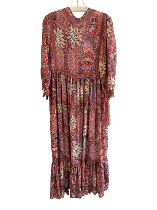 Free People Size S Pink & Multi Polyester Long Sleeve Floral Print Long Cardigan Pink & Multi / S