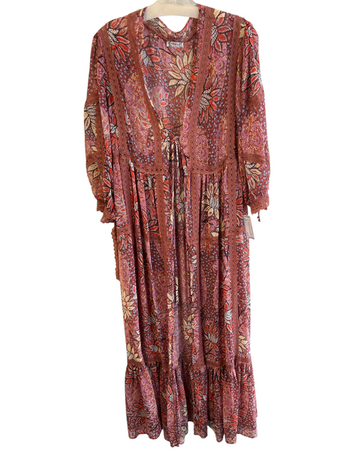 Free People Size S Pink & Multi Polyester Long Sleeve Floral Print Long Cardigan Pink & Multi / S