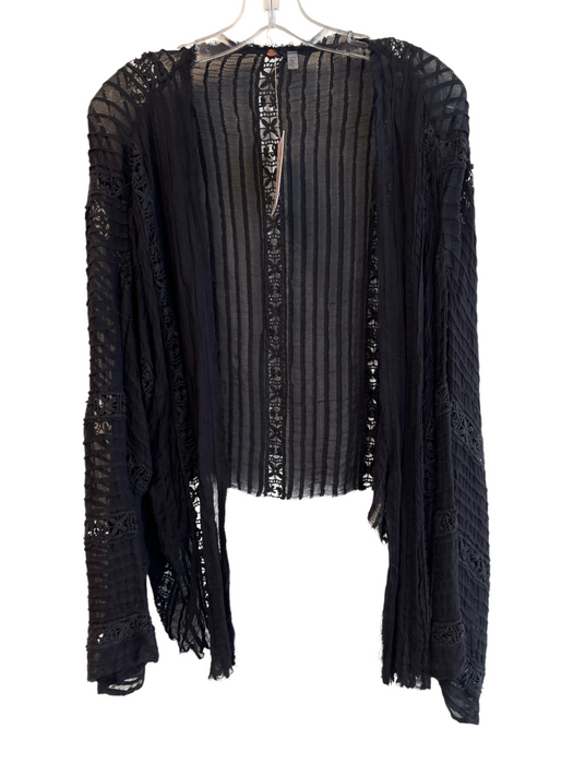 Free People Size XS/S Black Viscose Long Sleeve Cut Out Detail Cardigan Black / XS/S