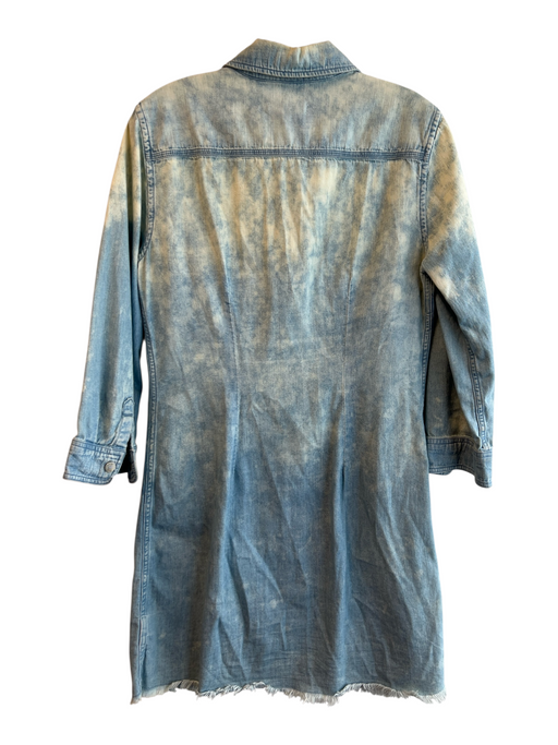 7 For All Mankind Light Wash Cotton Long Sleeve Acid Wash Chest Pocket Dress Light Wash
