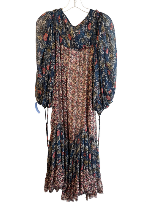 Free People Size XS Blue & Multi Polyester V Neck Floral Long Sleeve Dress Blue & Multi / XS