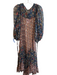 Free People Size XS Blue & Multi Polyester V Neck Floral Long Sleeve Dress Blue & Multi / XS
