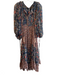 Free People Size XS Blue & Multi Polyester V Neck Floral Long Sleeve Dress Blue & Multi / XS