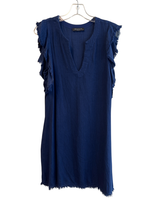 Maven West Size S Navy Blue Tencel Short Sleeve solid color V Neck Knit Dress Navy Blue / S