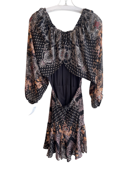 Free People Size S Black & Multi Polyester Long Sleeve Abstract Print Dress Black & Multi / S