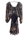 Free People Size S Black & Multi Polyester Long Sleeve Abstract Print Dress Black & Multi / S