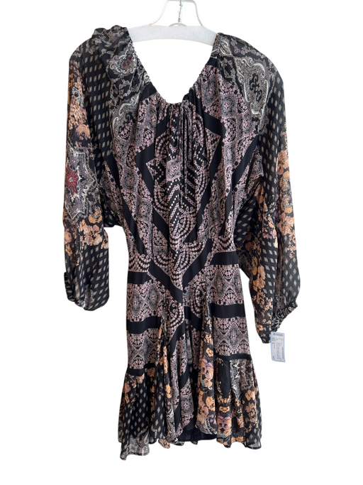 Free People Size S Black & Multi Polyester Long Sleeve Abstract Print Dress Black & Multi / S