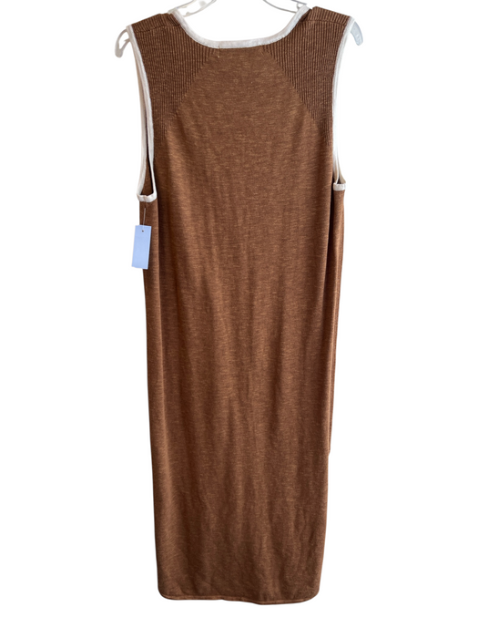 Free People Beach Size M Brown & White Cotton Blend Sleeveless Knit V Neck Dress Brown & White / M