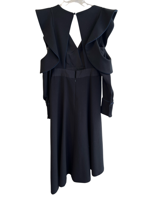 Self Portrait Size 6 Black Polyester Long Sleeve Waist Belt Open Back Dress Black / 6