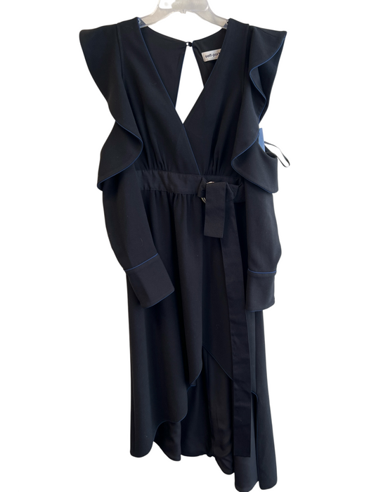 Self Portrait Size 6 Black Polyester Long Sleeve Waist Belt Open Back Dress Black / 6