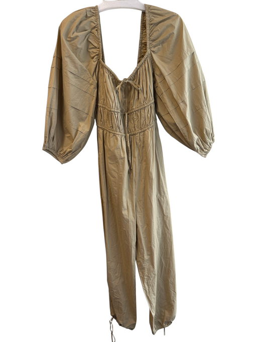 Ulla Johnson Size 6 Khaki Cotton Long Sleeve Off Shoulder Waist tie Jumpsuit Khaki / 6