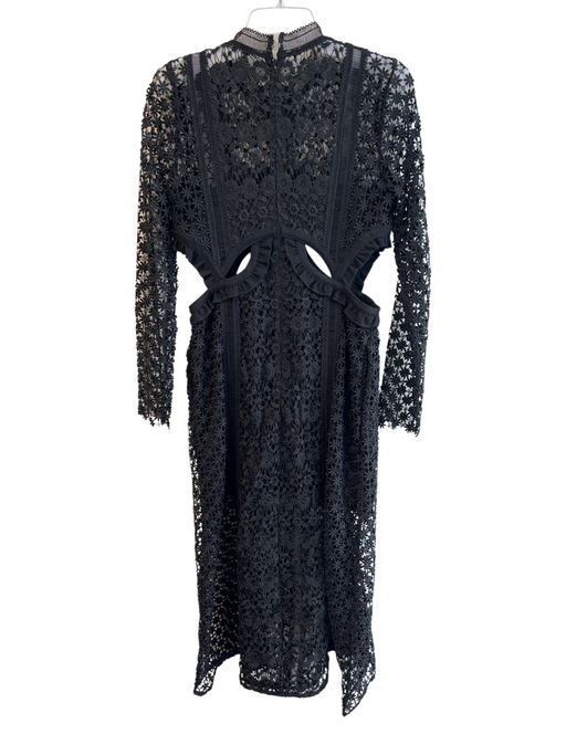 Self Portrait Size 8 Black Polyester Long Sleeve Lace Overlay Back Zip Dress Black / 8