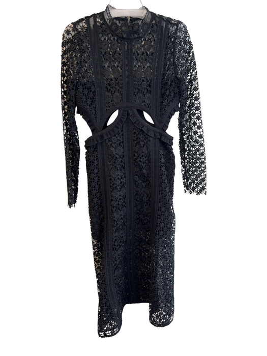 Self Portrait Size 8 Black Polyester Long Sleeve Lace Overlay Back Zip Dress Black / 8