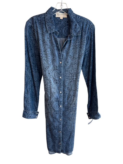 Cloth & Stone Size S Blue Tencel Long Sleeve Abstract Print Collar Dress Blue / S