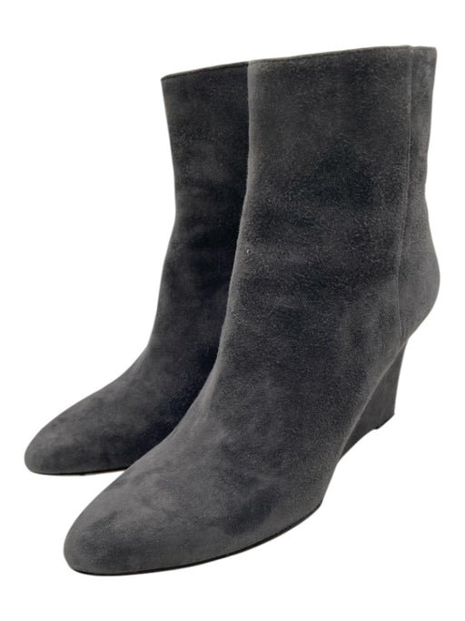 Jimmy Choo Shoe Size 39.5 Gray Suede Back Zip Almond Toe Wedge Booties Gray / 39.5