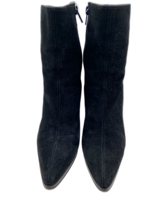 Stuart Weitzman Shoe Size 8.5 Black Suede Block Heel Zip Up Narrow toe Booties Black / 8.5