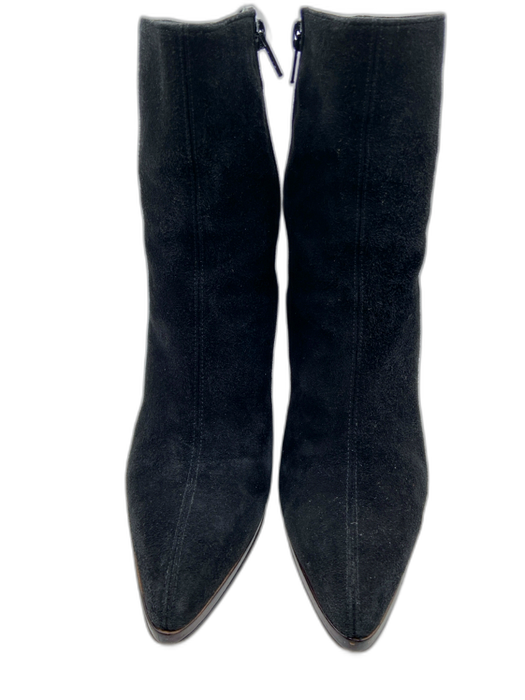 Stuart Weitzman Shoe Size 8.5 Black Suede Block Heel Zip Up Narrow toe Booties Black / 8.5