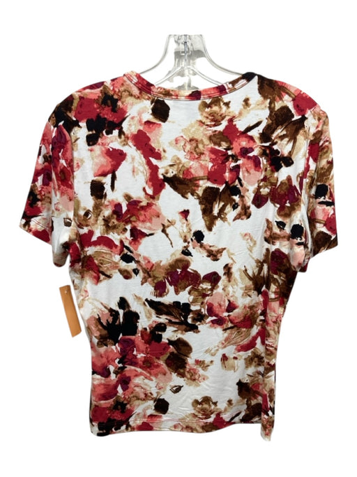 St John Size S Red, Cream, Black Rayon Blend Watercolor Floral short sleeve Top Red, Cream, Black / S