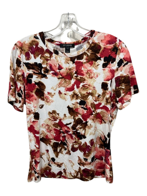 St John Size S Red, Cream, Black Rayon Blend Watercolor Floral short sleeve Top Red, Cream, Black / S