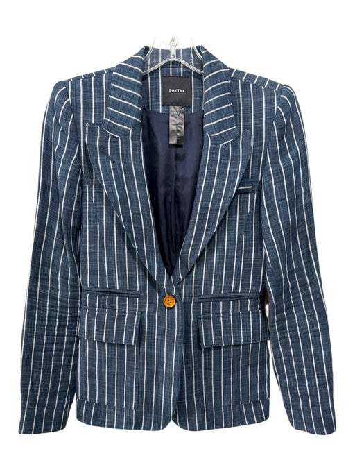 Smythe Size 2 Blue & Gray Linen Blend Stripe Blazer Jacket Blue & Gray / 2