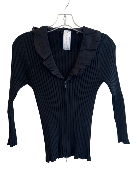 Sculpturesilk Size S Black Silk Blend Ribbed Front Zip Neck detail Top Black / S