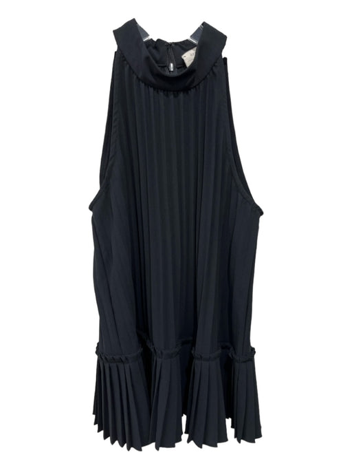 Artelier Size S Black Polyester Round Neck Sleeveless Pleated Back Zip Top Black / S