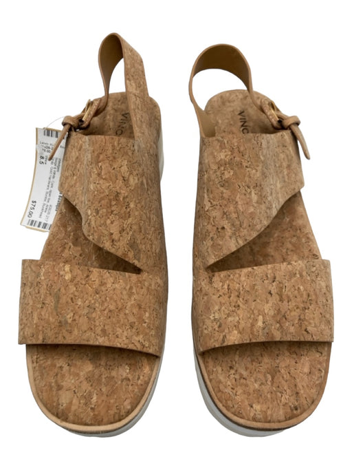 Vince Shoe Size 8.5 Beige & White Cork open toe Ankle Strap Gold Hardware Wedges Beige & White / 8.5