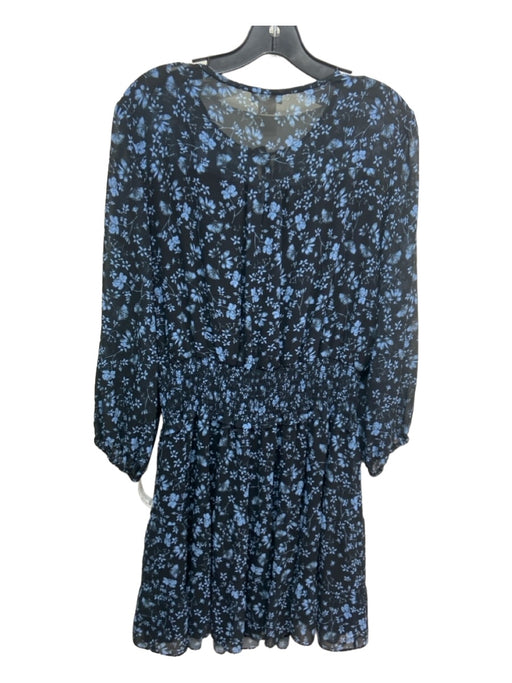 Shoshanna Size 10 Black & Blue Polyester Floral Smocked Waist 3/4 Sleeve Dress Black & Blue / 10