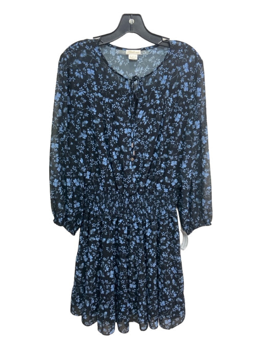 Shoshanna Size 10 Black & Blue Polyester Floral Smocked Waist 3/4 Sleeve Dress Black & Blue / 10