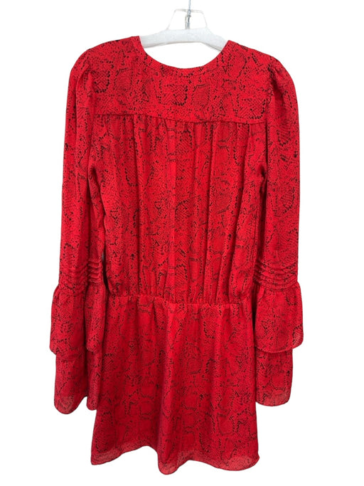 Parker Size Small Red & Black Silk Long Sleeve Snake Print Ruffle sleeve Dress Red & Black / Small