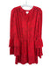 Parker Size Small Red & Black Silk Long Sleeve Snake Print Ruffle sleeve Dress Red & Black / Small